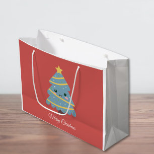Sac cadeau rouge avec arbre de Noël Kawaii