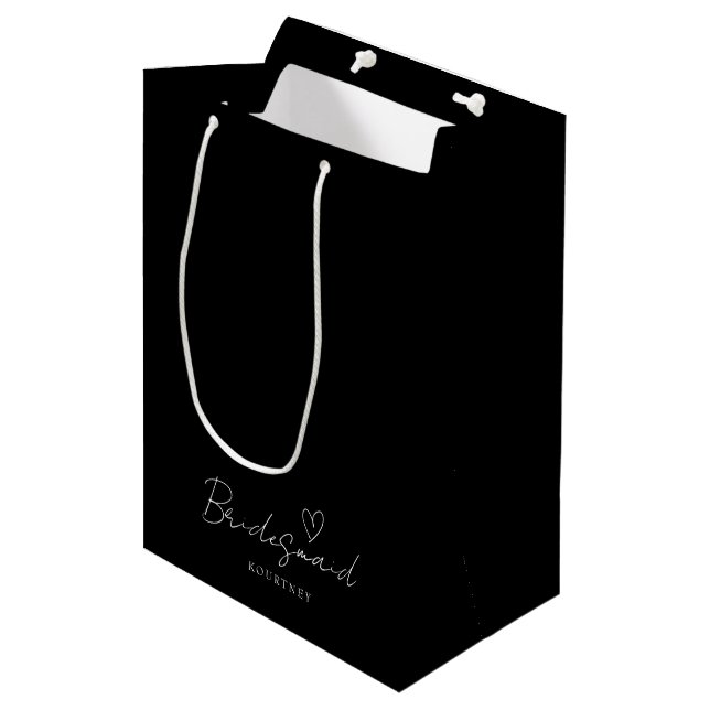 Sac cadeau simple noir personnalisé de femme de ch (Devant Angle)