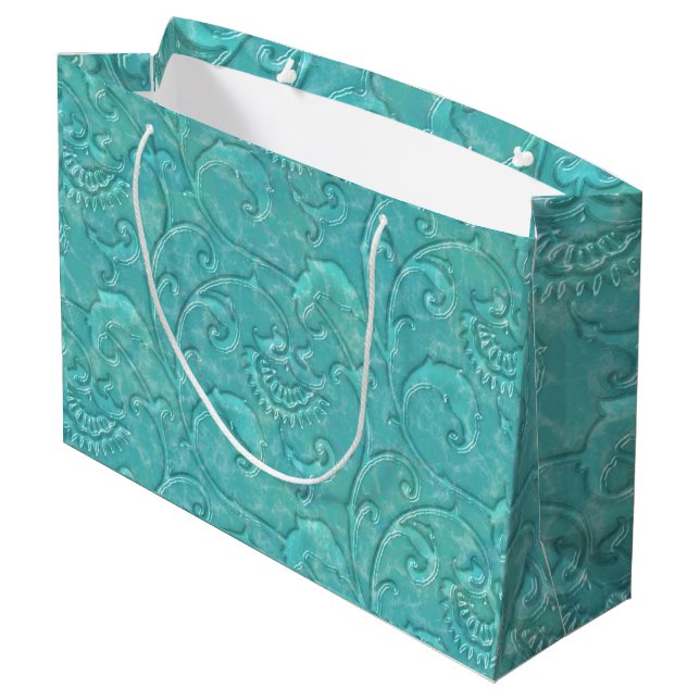 Sac cadeau Turquoise floral de luxe incorporé (Dos Angle)