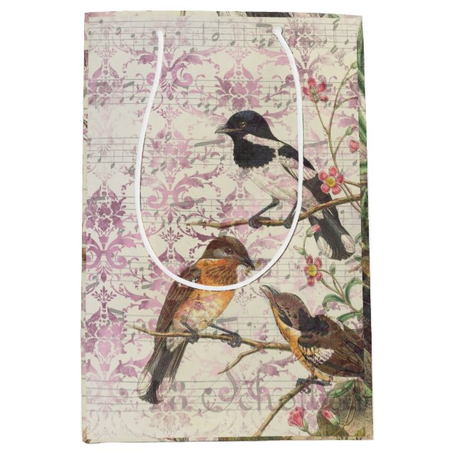 Sac cadeau vintage Ephemera Oiseau Moyen (Devant)