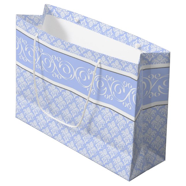 Sac cadeau - Wedgewood Blue Damask (Devant Angle)