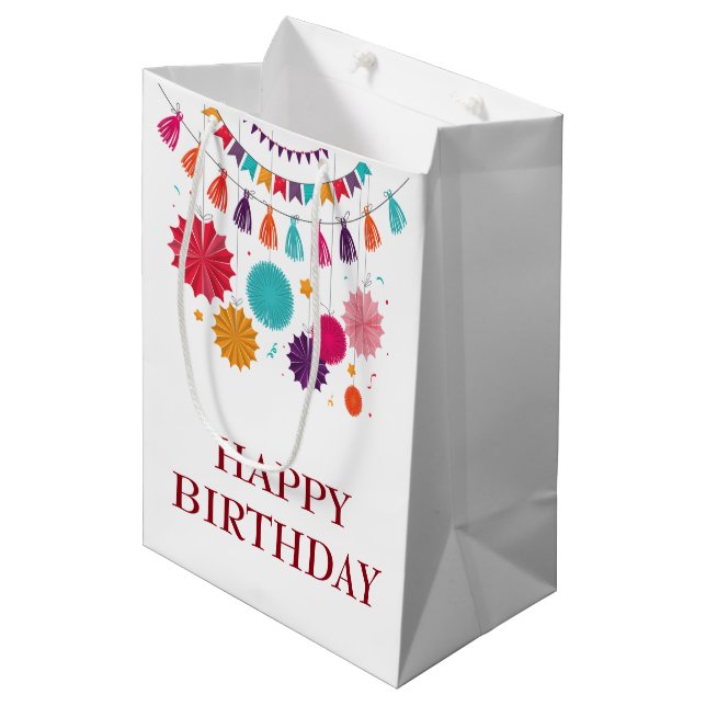 Sac coloré de cadeau d'anniversaire de guirlandes (Devant Angle)