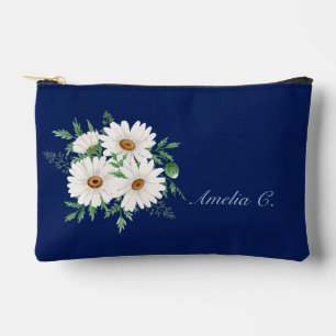 Sac cosmétique bleu marine et marguerites d'aquare