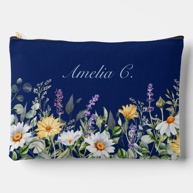 Sac cosmétique Fleur sauvage couleur bleu marine (Recto)