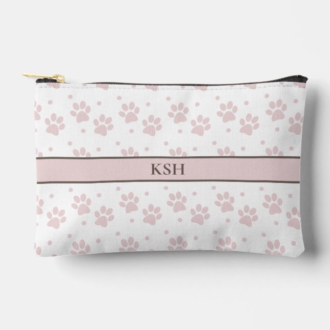 Sac cosmétique Taupe et Empreinte de patte rose -  (Recto)