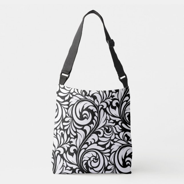 Sac croisé floral noir et blanc (Devant)