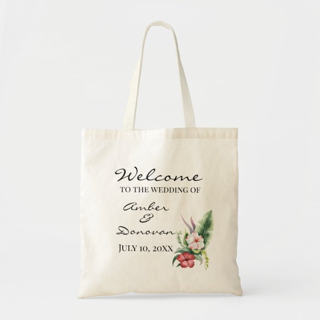 Sac d'accueil de Mariage d'aquarelle Tropical Hibi (Devant)