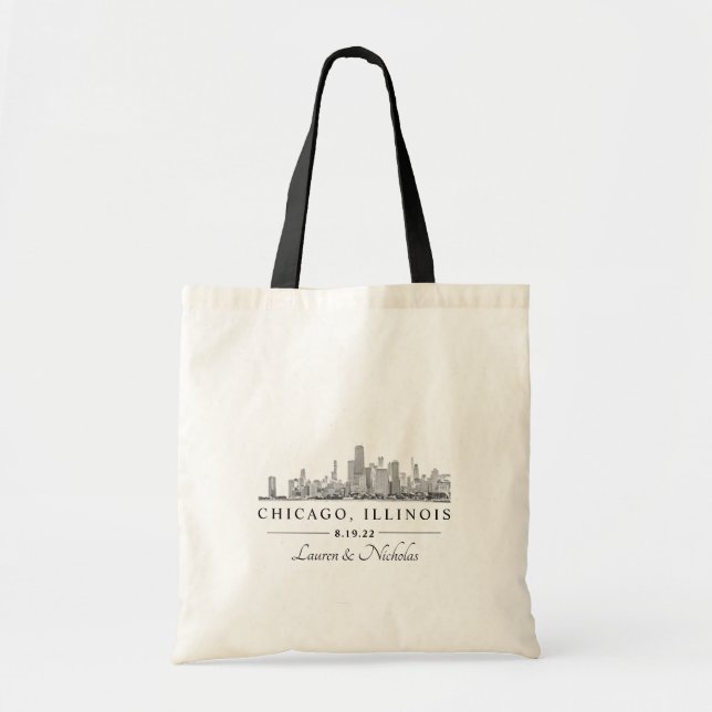 Sac d'accueil personnalisé du Mariage Skyline Chic (Devant)
