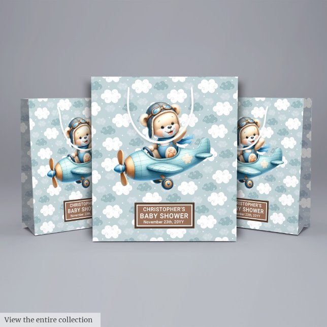 Sac De Baby shower Personnalisé Avec Ours En Teddy (Custom Baby Shower Bag With Teddy Bear Pilot Art)