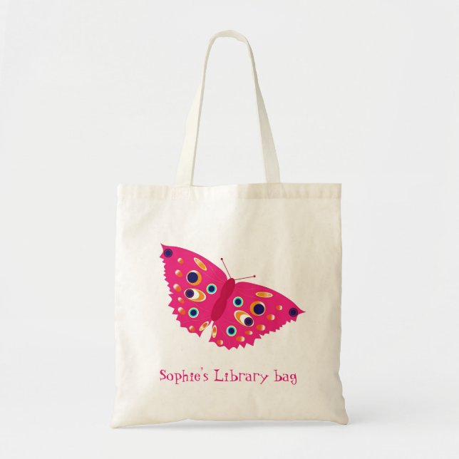 Sac de bibliothèque avec le papillon rose nommé de (Devant)