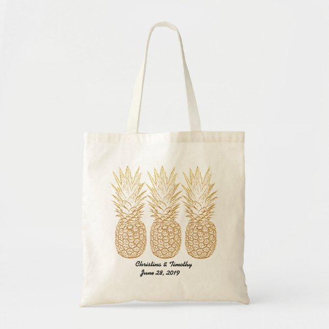 Sac de bienvenue Mariage d'ananas en or, Faveur de (Devant)