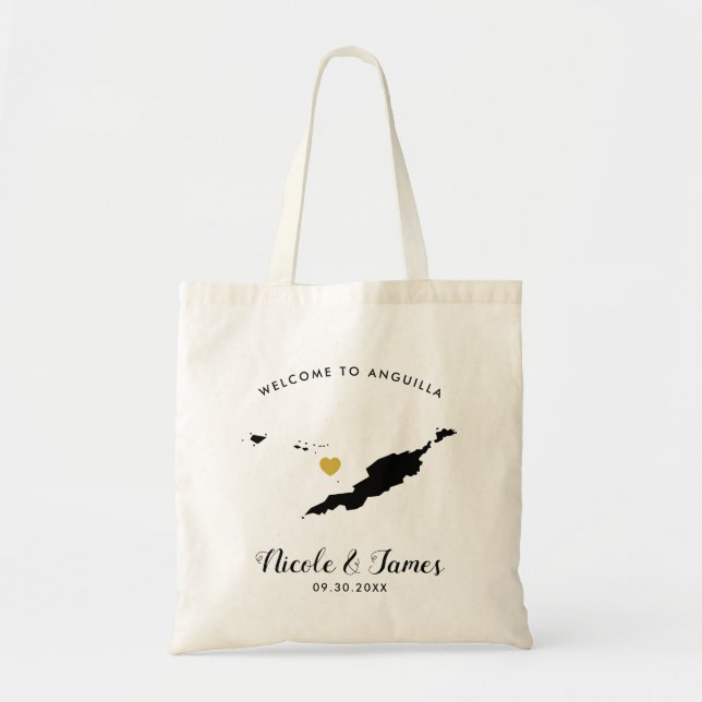 Sac de bienvenue pour Mariage Anguilla, noir & or (Devant)