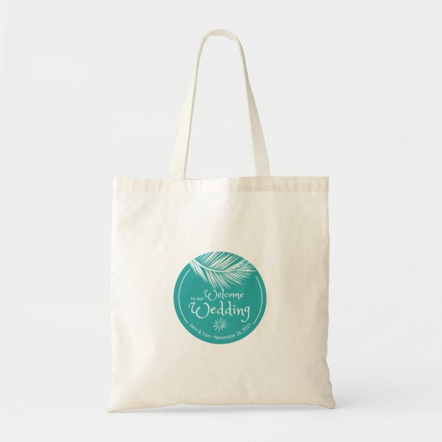 Sac de bienvenue pour Mariage Turquoise en feuille (Devant)
