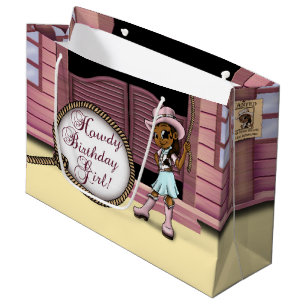 Sac de cadeau d'anniversaire de cow-girl - grand,