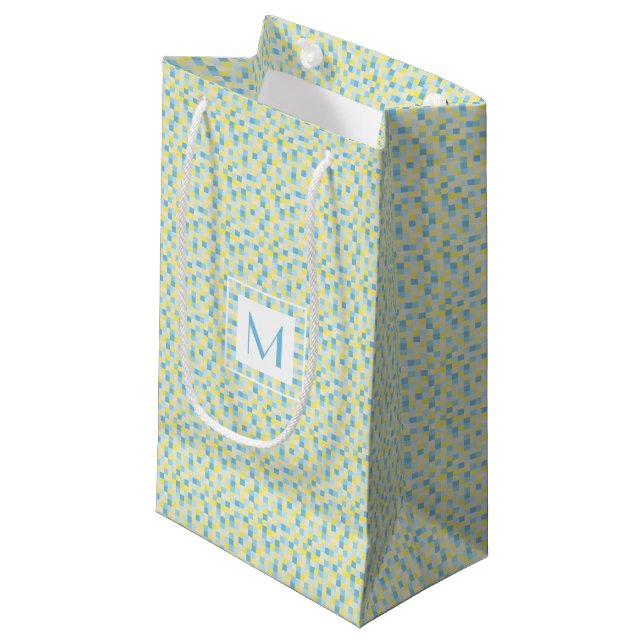 Sac de cadeau de carrés bleus et jaunes de (Devant Angle)
