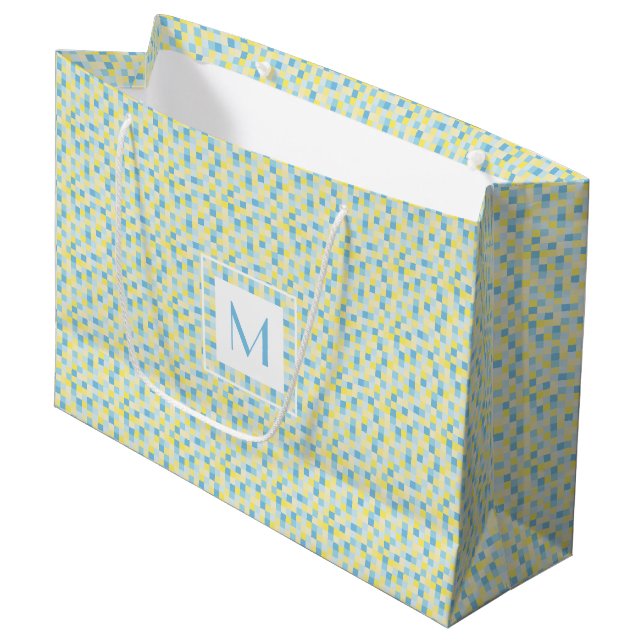 Sac de cadeau de carrés bleus et jaunes de (Devant Angle)