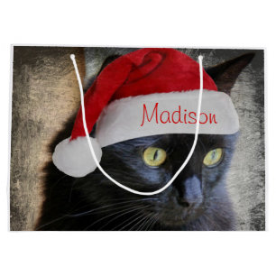Sac de cadeau de chat de Père Noël, personnalise