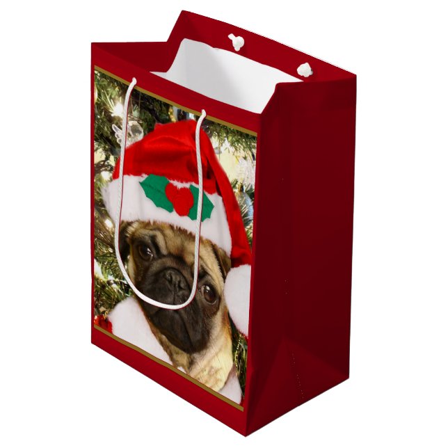 Sac de cadeau de chiot de carlin de Noël (Devant Angle)
