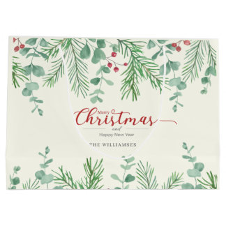 Sac de cadeau de Noël à motif de verdure aquarelle