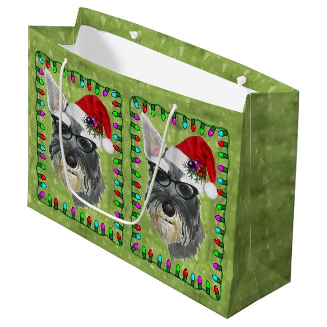 Sac de cadeau de Noël grand -- Schnauzer (Devant Angle)