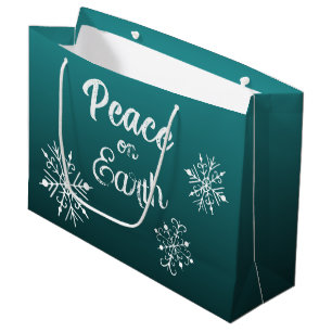 Sac de cadeau de Noël Teal Peace on Earth
