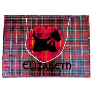 Sac de cadeau de Scotty de coeur de tartan grand