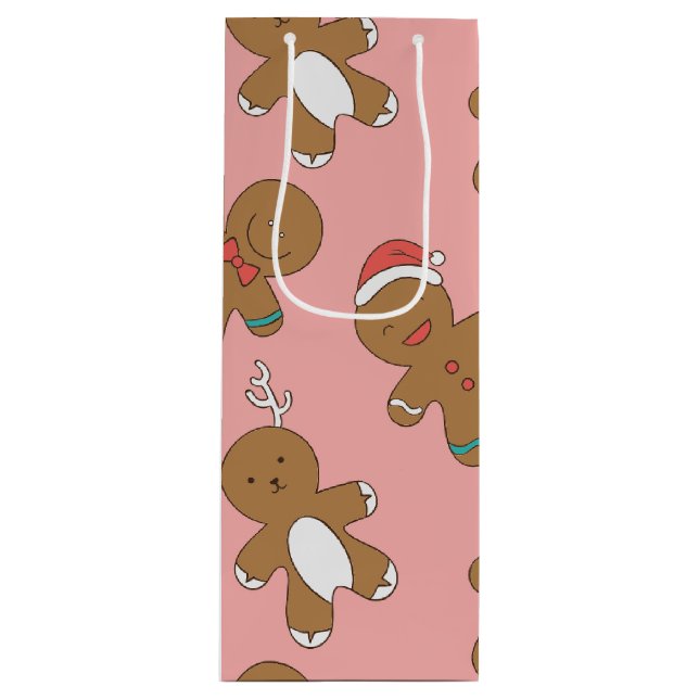 Sac de cadeau de vin rose de bonhommes en pain (Devant)