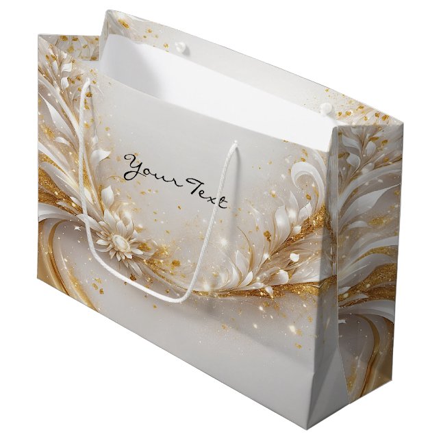 Sac de cadeau floral or blanc (Devant Angle)