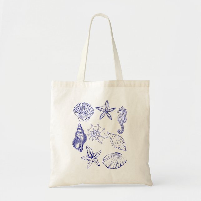 Sac de coquillage nautique - Blue Line Art Ocean (Devant)