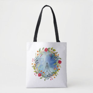 Sac de courses en aquarelle Mains en prière