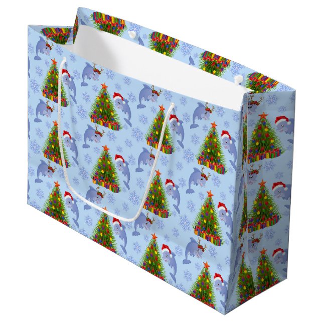 Sac de fête motif dauphin de Noël algues (Devant Angle)