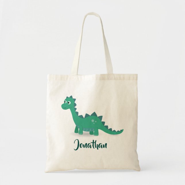 Sac de fourre-tout personnalisé bleu de dinosaure (Devant)