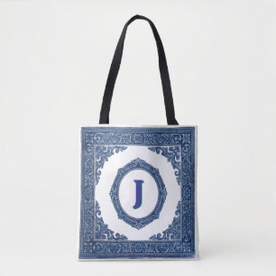 Sac de Lin avec Motif Azulejo et Initiale Personna