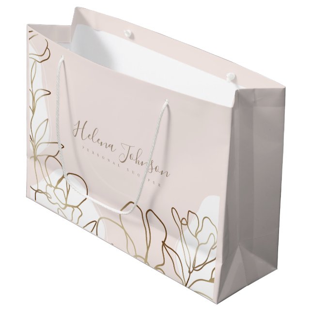 Sac de papier floral rose pâle  (Devant Angle)