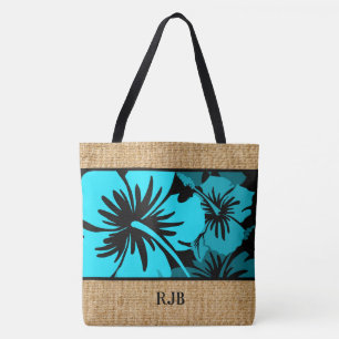 Sac de plage à monogramme floral hawaïen à l'hibis