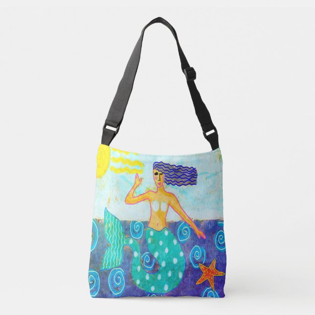 Sac de plage de Sirène et Starfish Art Abstrait (Devant)