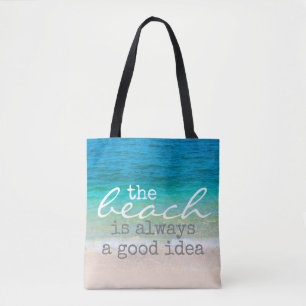 sac de plage mer et sable avec texte