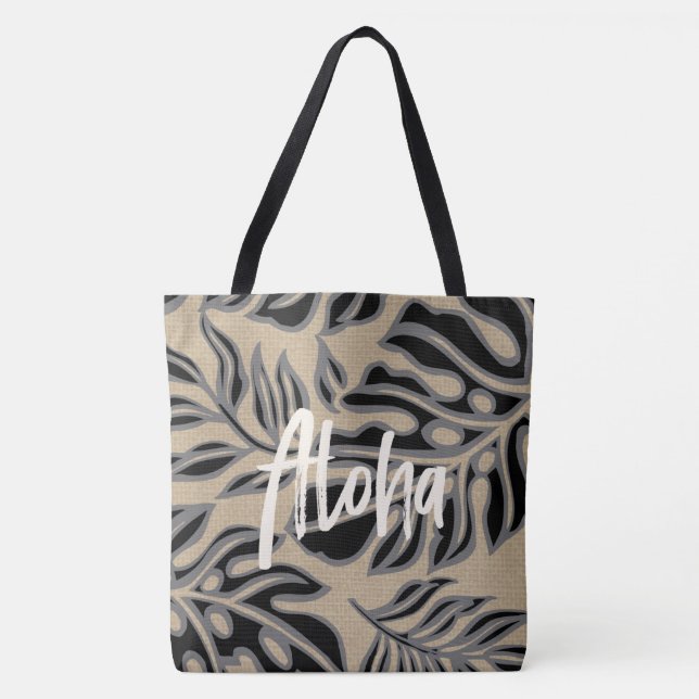 Sac de plage tropicale hawaïenne noire Tiki (Devant)