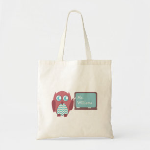 Sac de professeur - Chevron bleu et hibou rouge au