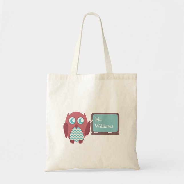 Sac de professeur - Chevron bleu et hibou rouge au (Devant)