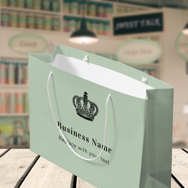 Sac de shopping en papier vert sauge couronne roya (Créateur téléchargé)