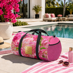Sac de sport à monogramme floral rose et vert Glam