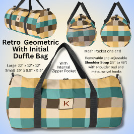 Sac De Sport Ajouter Initial, Rétro Carrés Abstraits Vert Brown