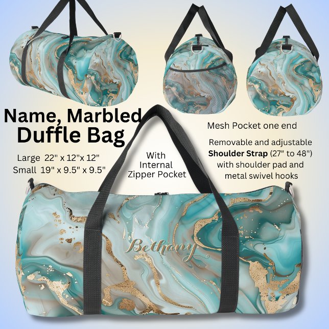 Sac De Sport Ajouter le nom Aqua Blue Gold Marbled (Créateur téléchargé)