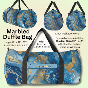 Sac De Sport Ajouter le nom Blue Gold Marbled