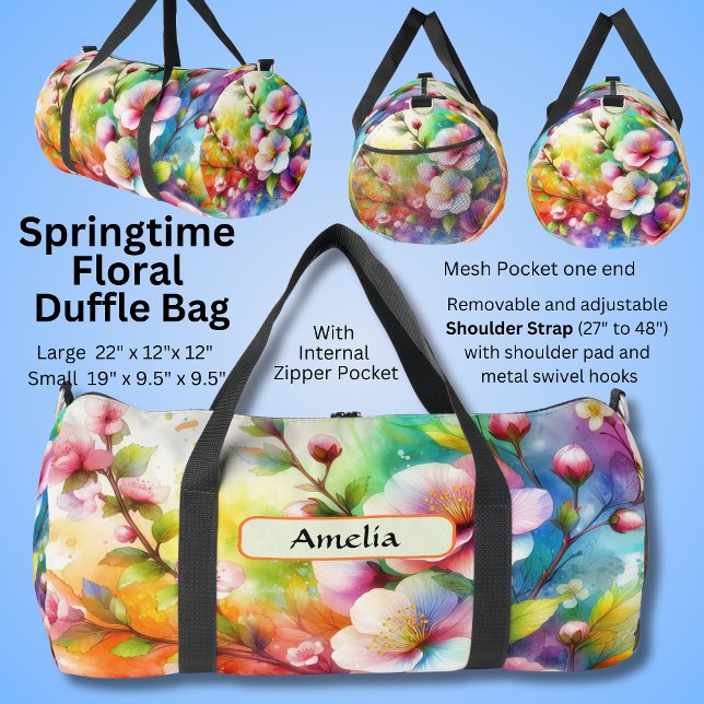 Sac De Sport Ajouter Nom, Fleurs de printemps Floral (Créateur téléchargé)