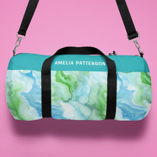 Sac De Sport Aquarelle Motif en marbre liquide Nom personnalisé