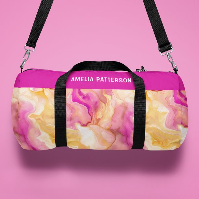 Sac De Sport Aquarelle Motif en marbre liquide Nom personnalisé (Créateur téléchargé)