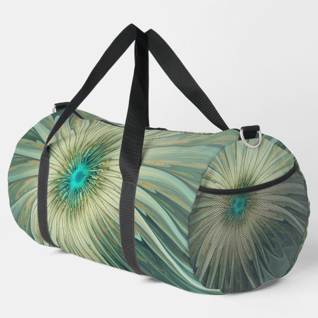 Sac De Sport Art fractal de fleurs de fantaisie vert sauge abst (Coin droit)