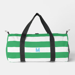 Sac De Sport Bande de cabane verte et monogramme bleu personnal